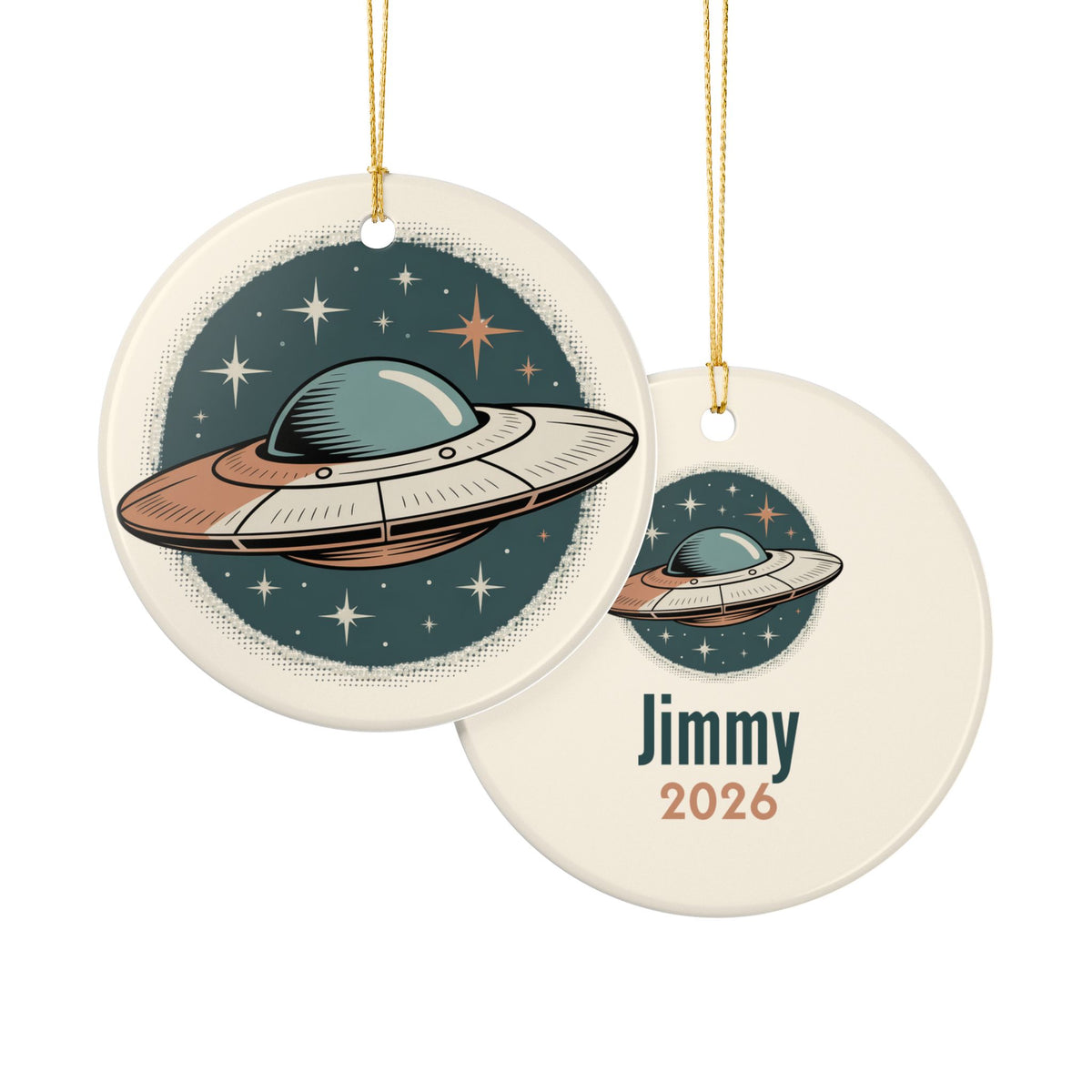 Retro UFO Ornament | Personalized Alien Keepsake