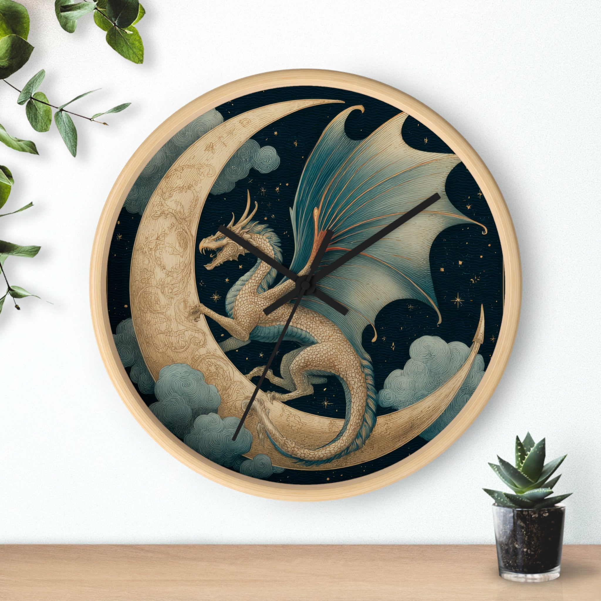Dragon Crescent Moon Wall Clock | Midnight Stars Emblem