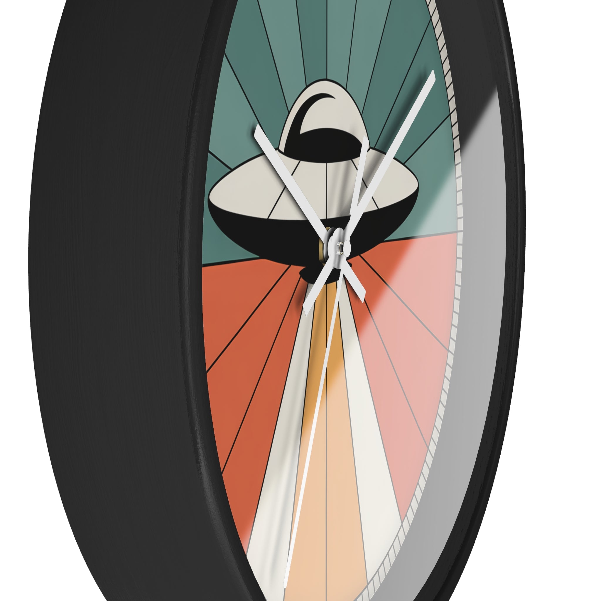 Mid Century Modern Clock, UFO Sunburst Wall Clock, 1950s Space Age Poster Style, Teal Orange Retro Sci Fi Decor, Atomic Starburst Dial
