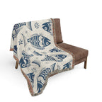 Blue Scandinavian Fish Woven Blanket | Nordic Folk Art Throw