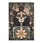 La Catrina Sugar Skull Area Rug | Gothic Floral Ceremony, Charcoal Burgundy