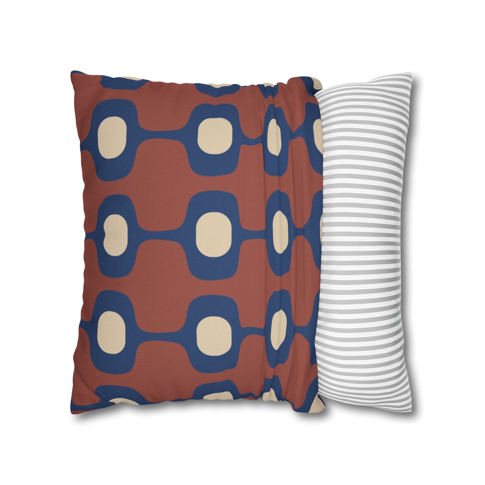 Mid-Century Geometric Repeat Square Pillowcase | Terracotta Navy Cream