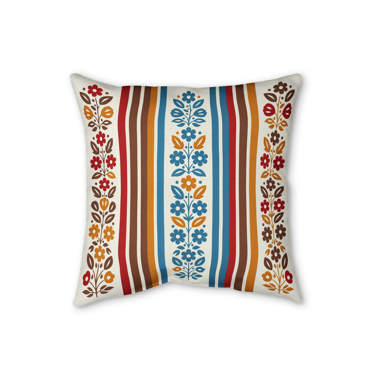 Warm Scandinavian floral stripe decorative pillow, alternate view
