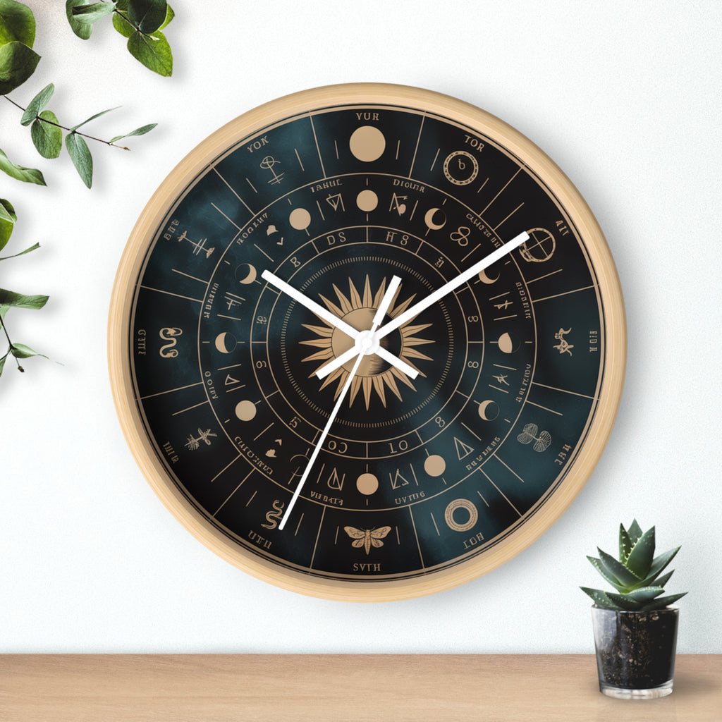 Eclipse Sun Occult Chart Wall Clock | Alchemical Glyphs, Antique Gold