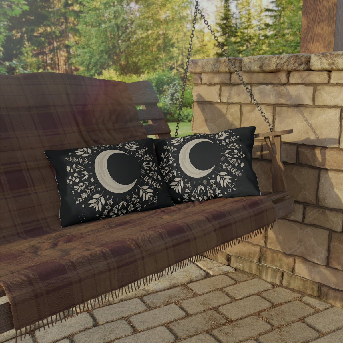 Crescent Moon Outdoor Pillow | Celestial Boho Patio Decor