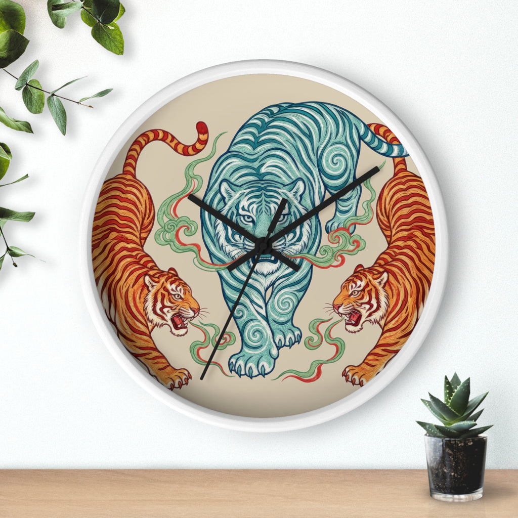 Chinoiserie Three Tigers Wall Clock | Mid Century Modern