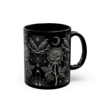 Victorian Rose & Crows Black Mug | Gothic Crescent Moon Art