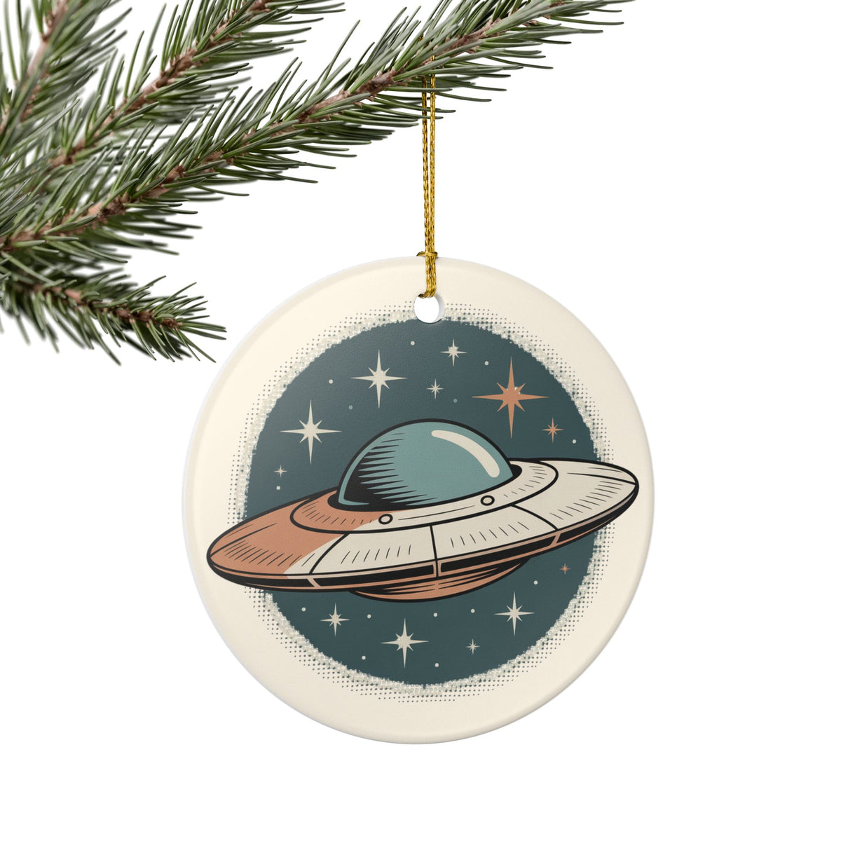 Retro UFO Ornament | Personalized Alien Keepsake