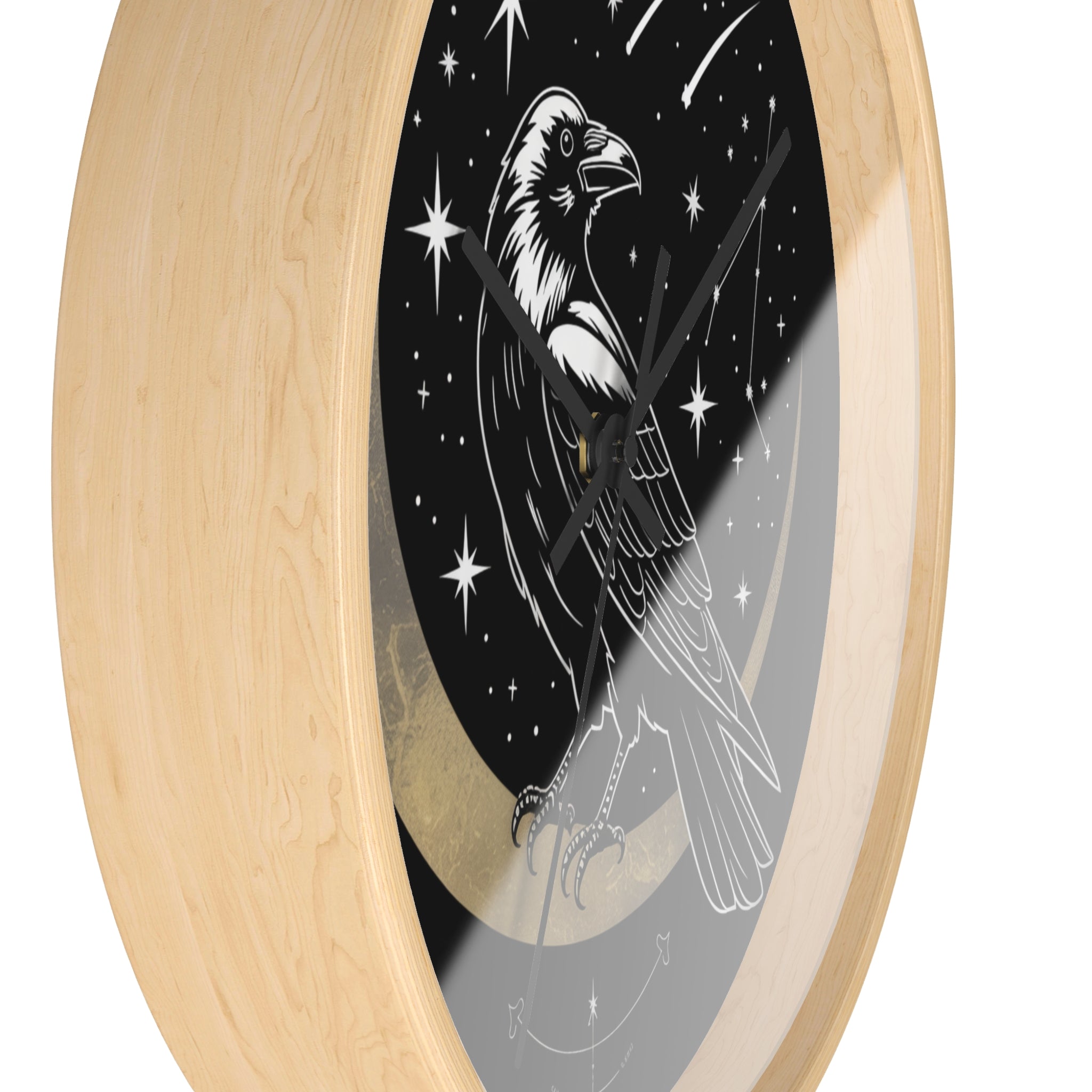 Raven Crescent Moon Wall Clock | Gothic Celestial Stars, Witchy Dark Academia