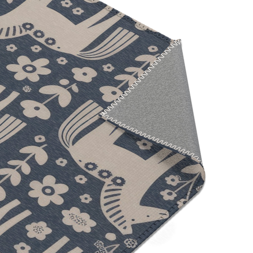 Scandinavian Dala Horse Pattern Area Rug | Folk Art Nordic Floral