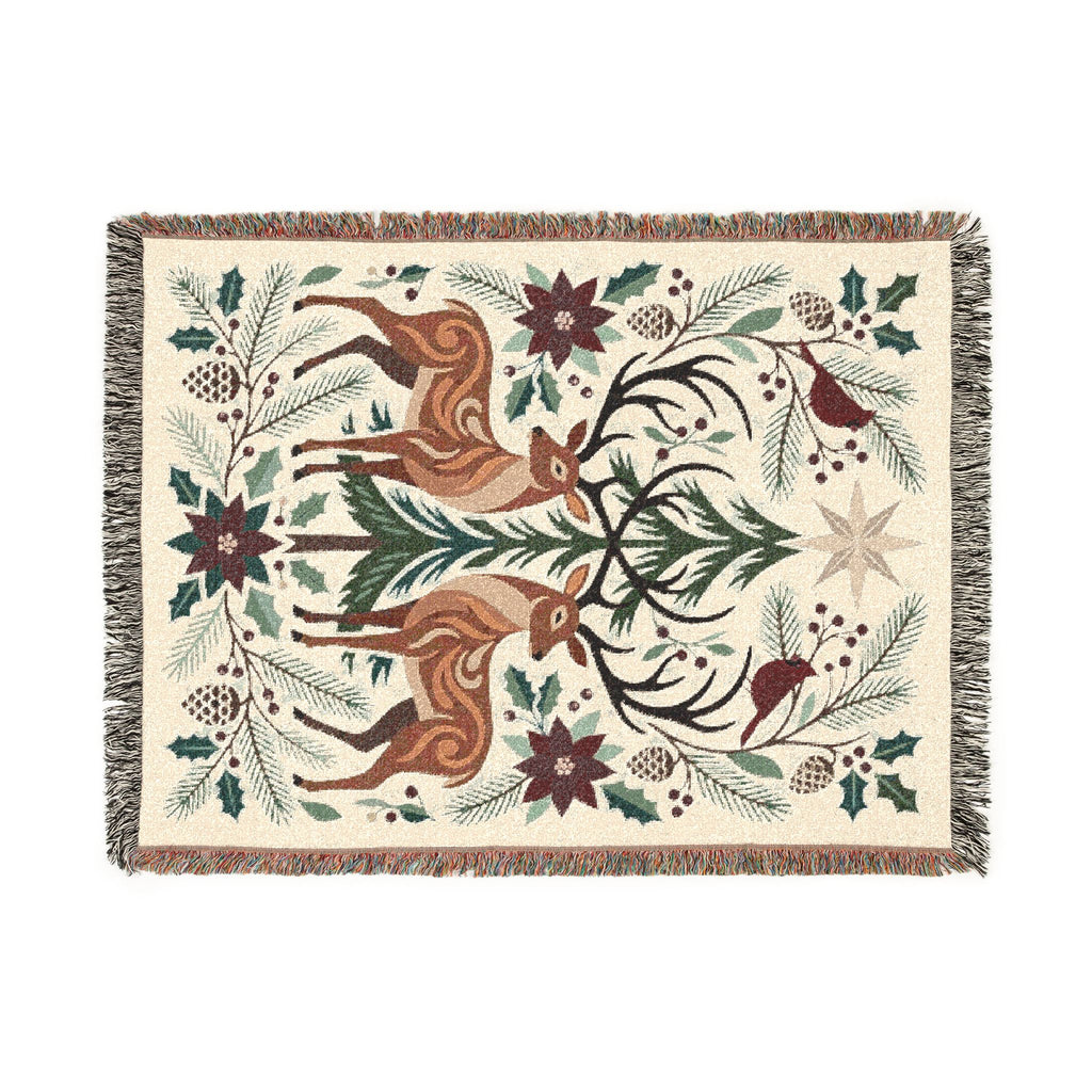 Folk Fox & Floral Woven Blanket | Tapestry Throw