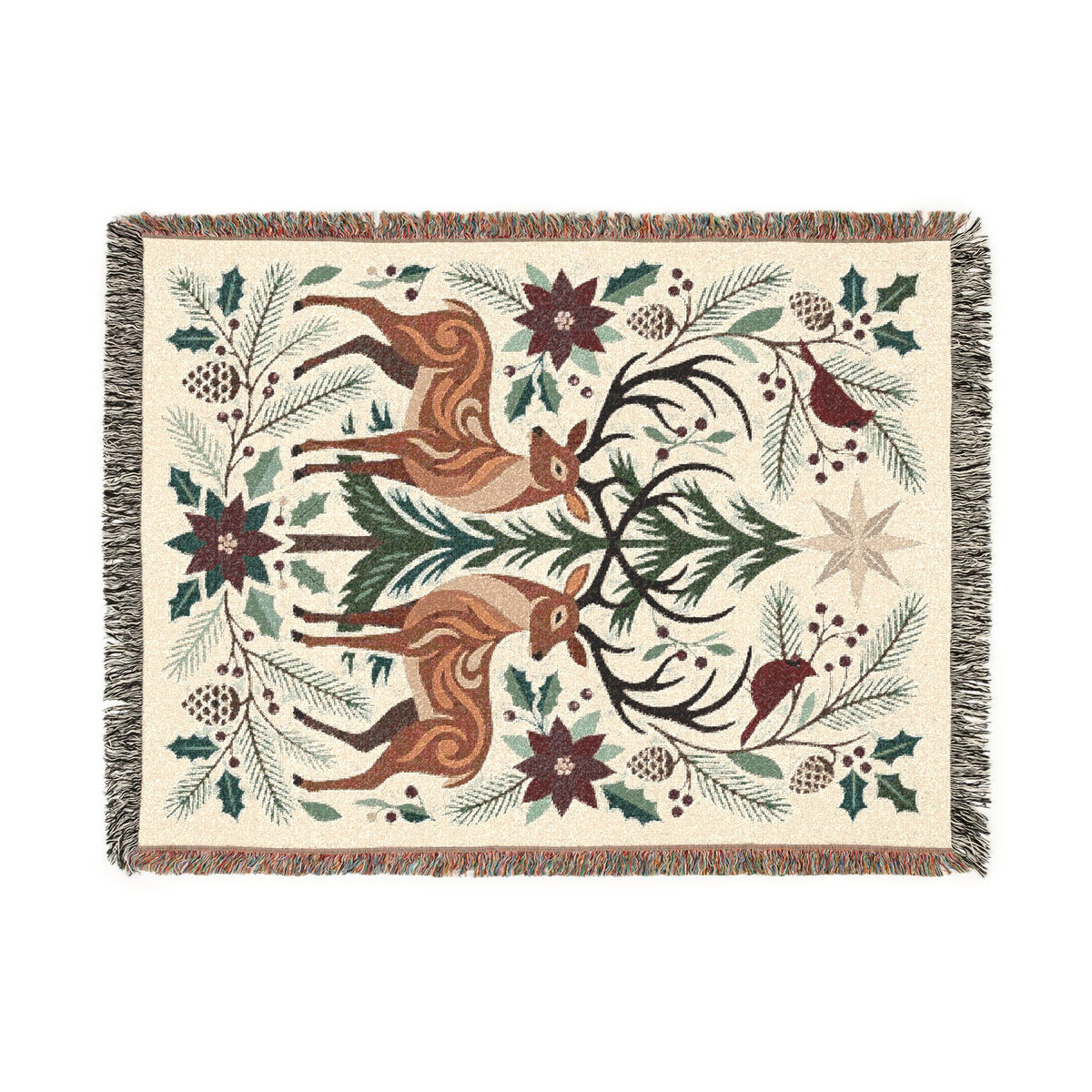 Folk Fox & Floral Woven Blanket | Tapestry Throw