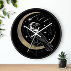 Raven Crescent Moon Wall Clock | Gothic Celestial Decor