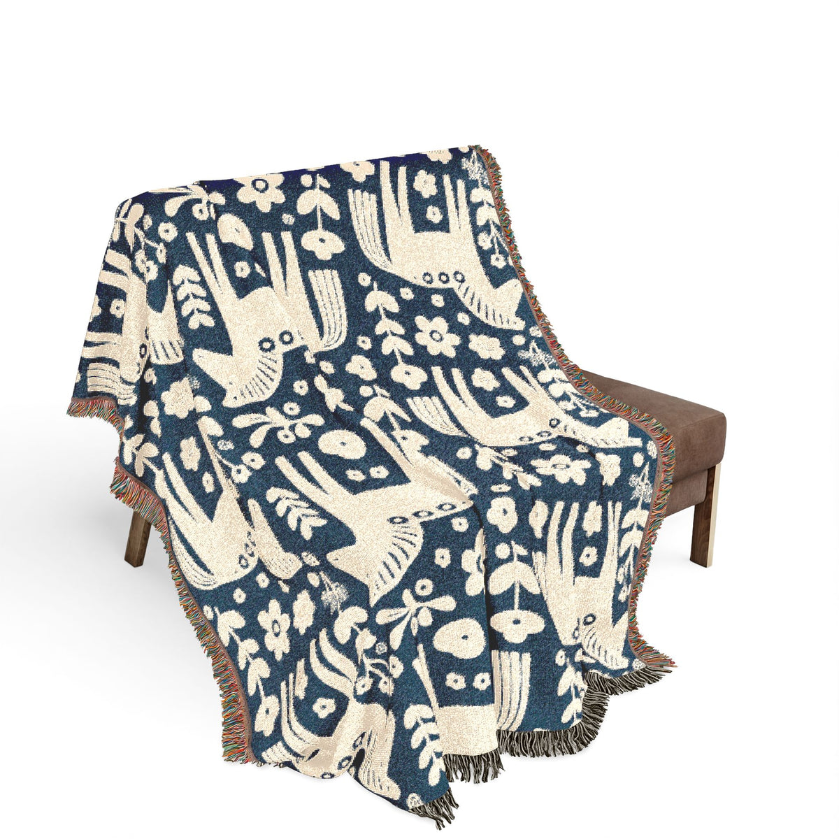 Scandinavian Dala Horse Woven Throw Blanket  | Nordic Folk Art Throw
