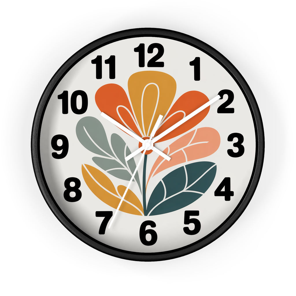 Mid-Century Graphic Flower Wall Clock | Scandinavian Retro Floral Clock