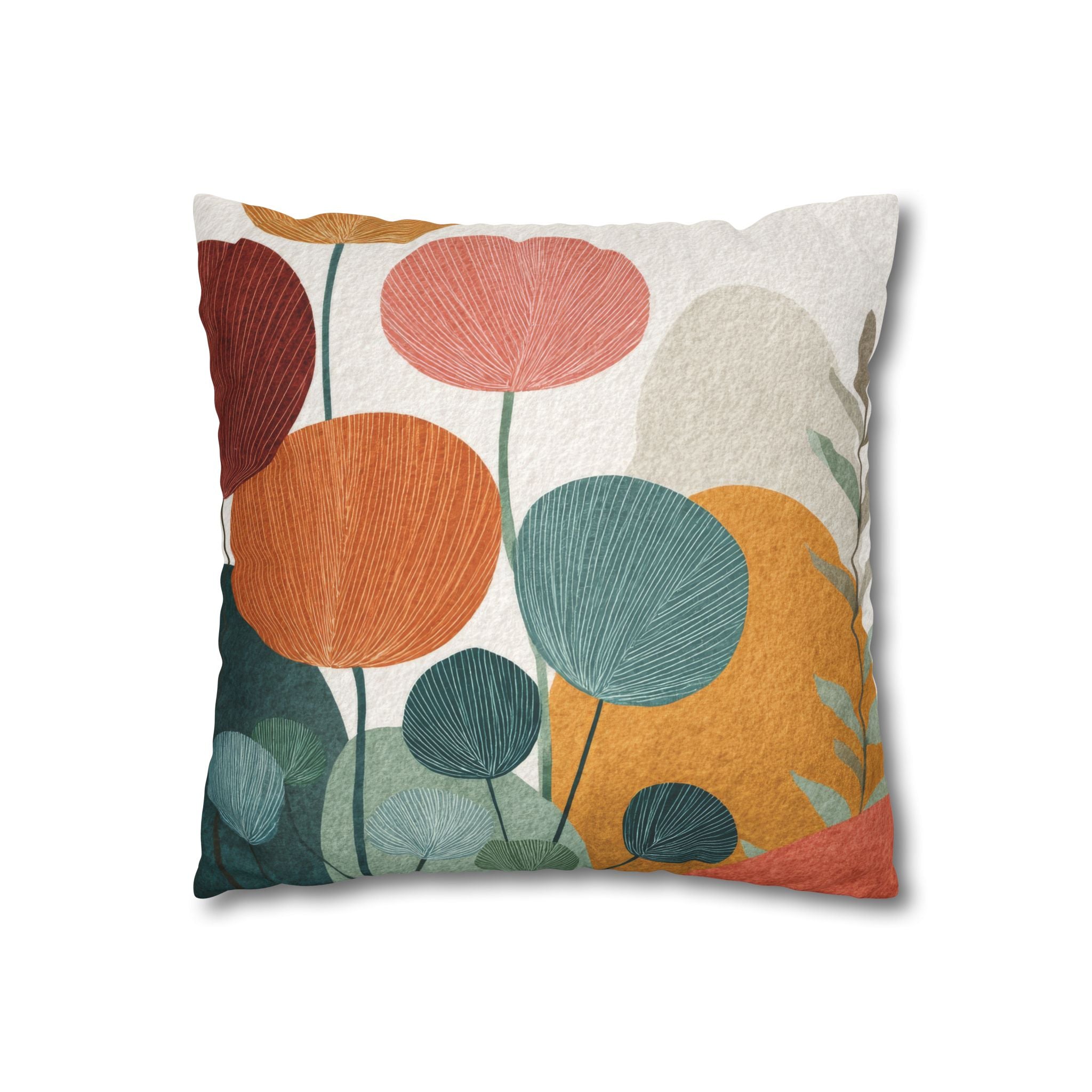 Copy of Mid-Century Watercolor Botanical Faux Suede Square Pillowcase