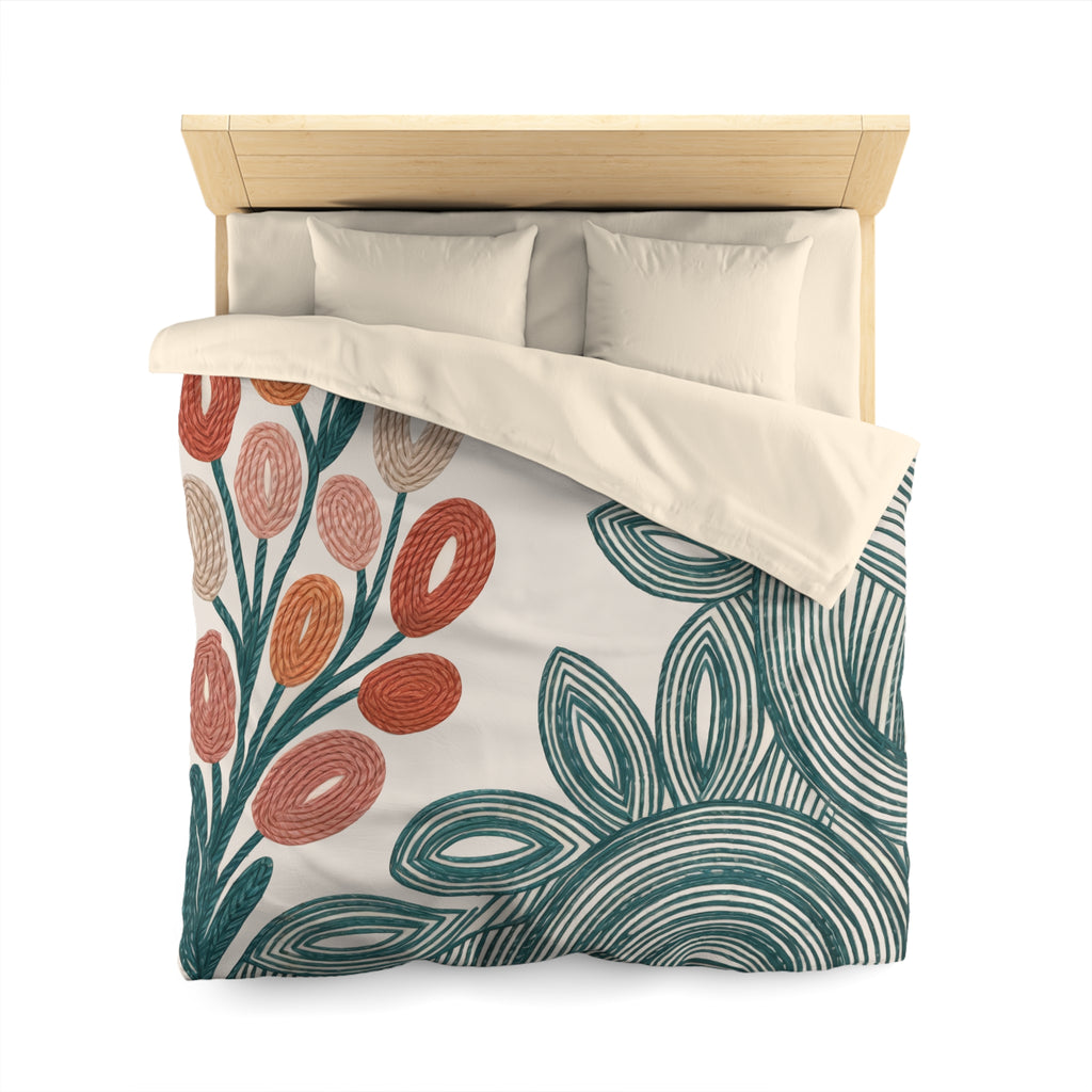 Modern Folk Botanical Duvet Cover | Boho | Mid-Century Floral, Terracotta Teal