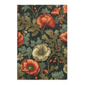 William Morris Botanical Poppy Area Rug | Coral Orange, Teal Green Arts & Crafts