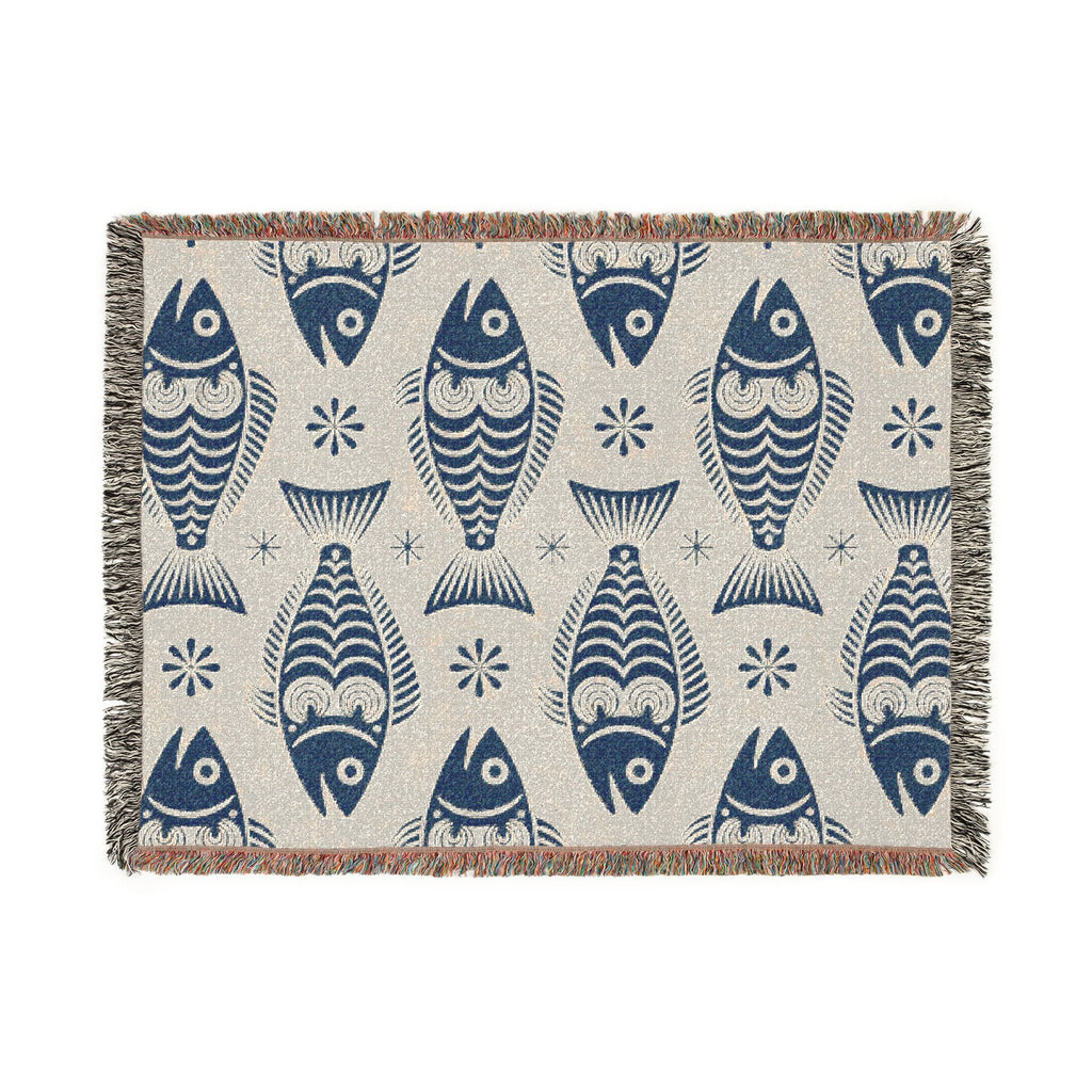 Scandinavian Dala Fish Pattern Woven Blanket | Folk Art