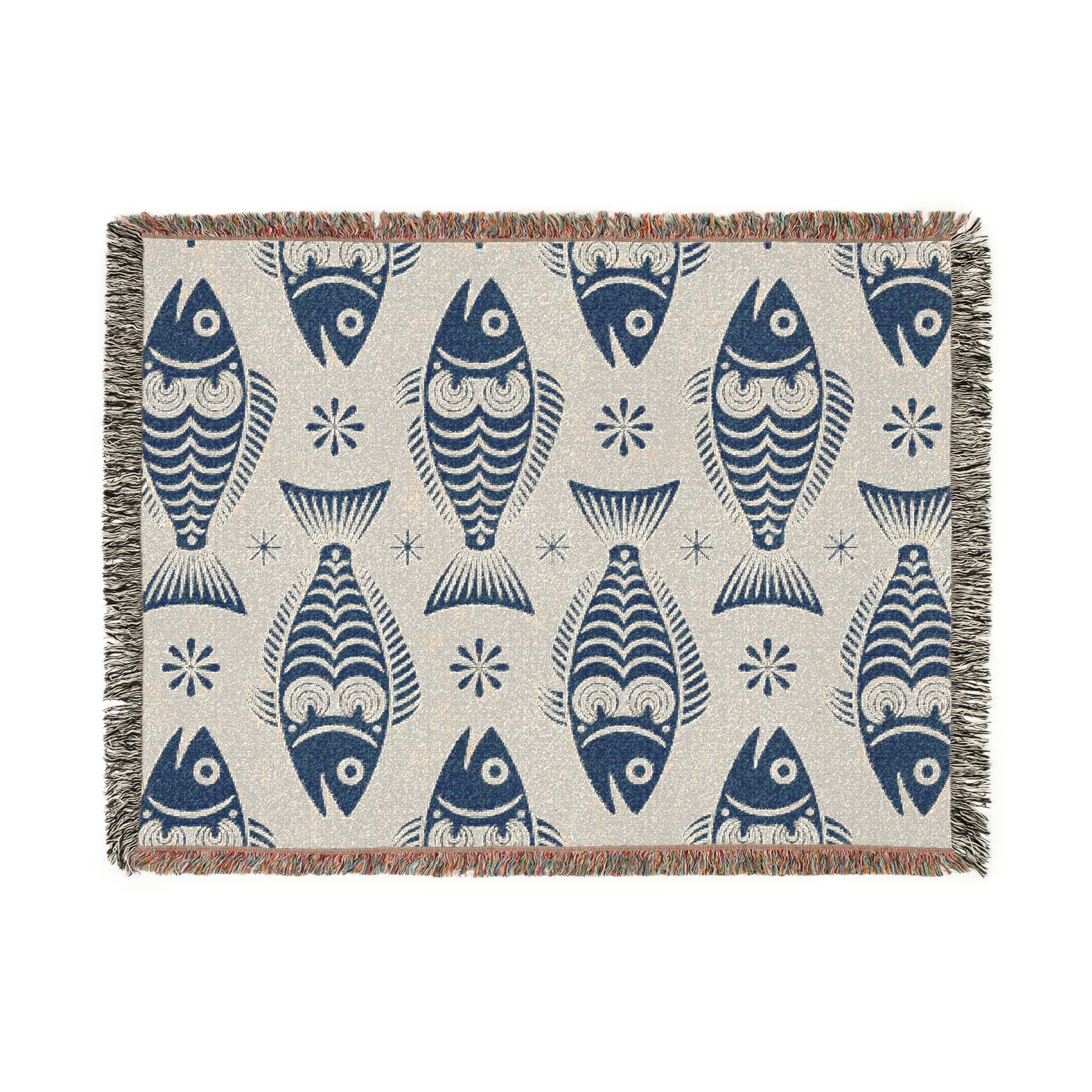 Scandinavian Dala Fish Pattern Woven Blanket | Folk Art