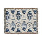 Blue Scandinavian Fish Woven Blanket | Nordic Folk Art Throw