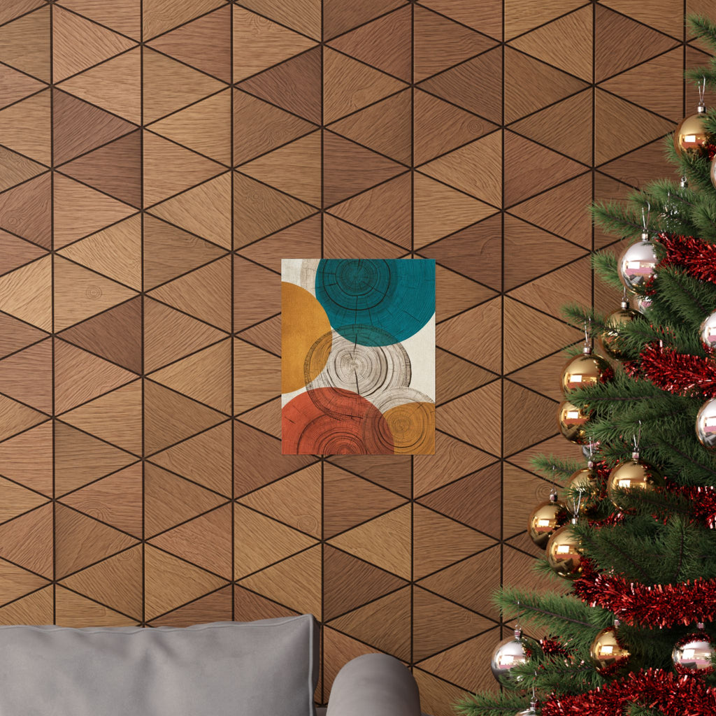 Abstract Tree Ring Art Print | Mid Century Modern Wood Grain Poster | Geometric Growth Rings Wall Art | Japandi Teal Mustard Retro Decor