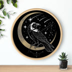 Raven Crescent Moon Wall Clock | Gothic Celestial Decor