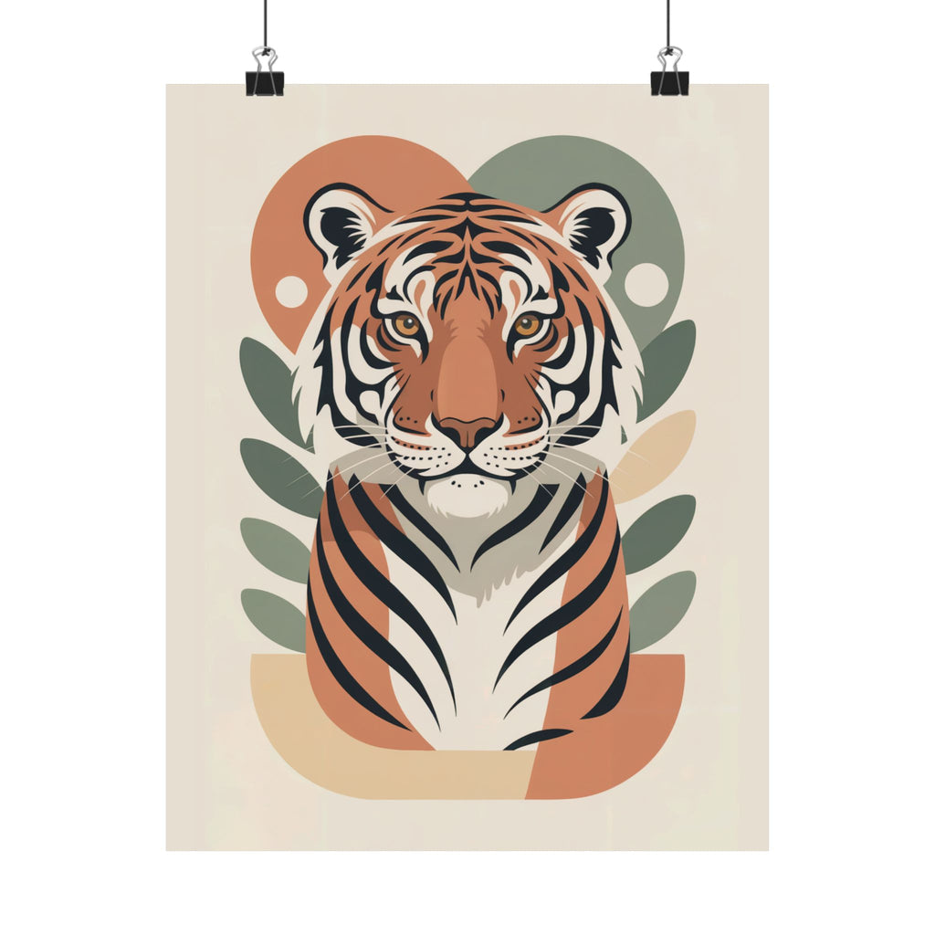Mid-Century Tiger Poster | Retro Clay Orange, Sage Green Wall Art