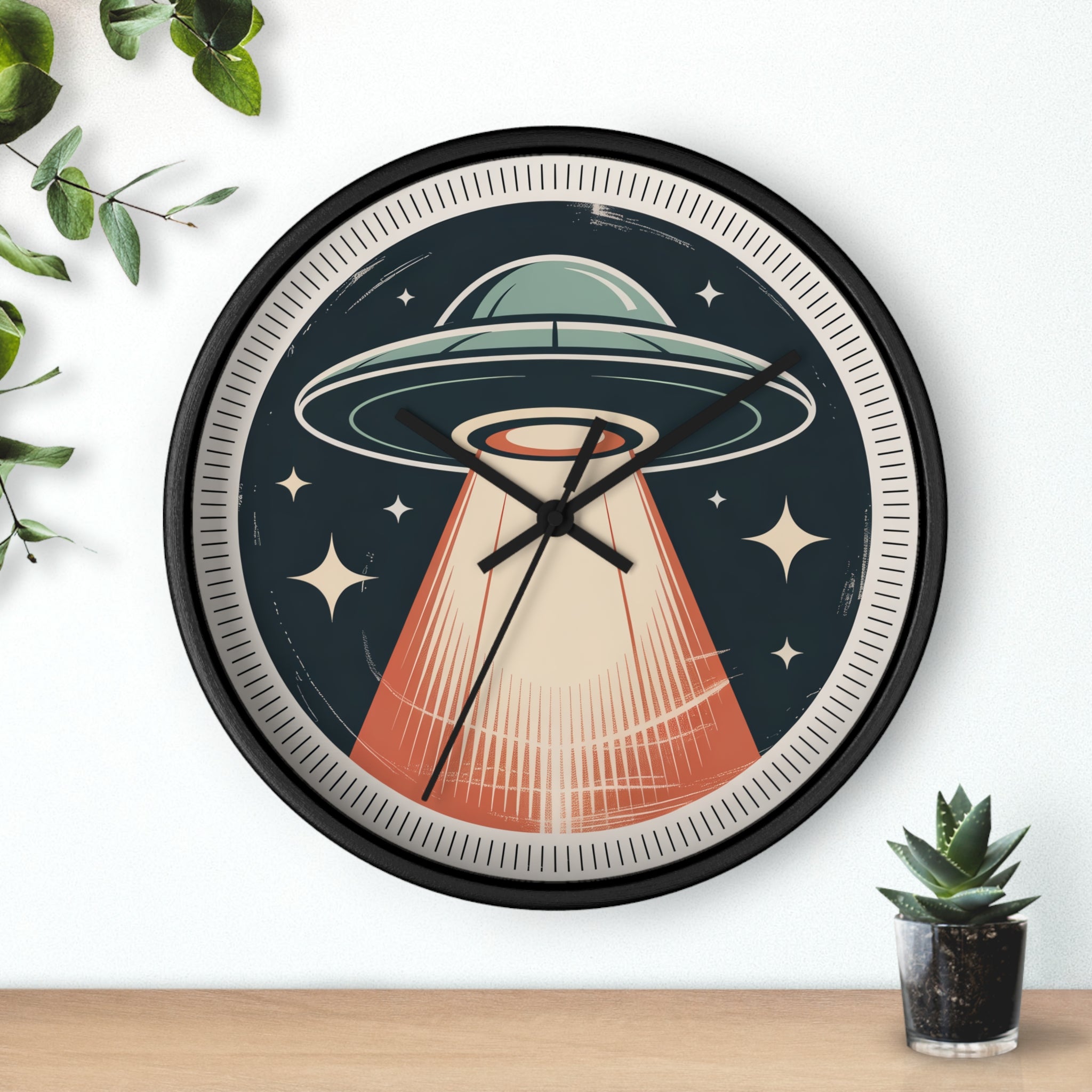 Mid Century Modern Clock, Vintage UFO Beam Wall Clock, Retro Sci Fi Space Decor, 1950s Roadside Poster Style, Atomic Space Age Clock