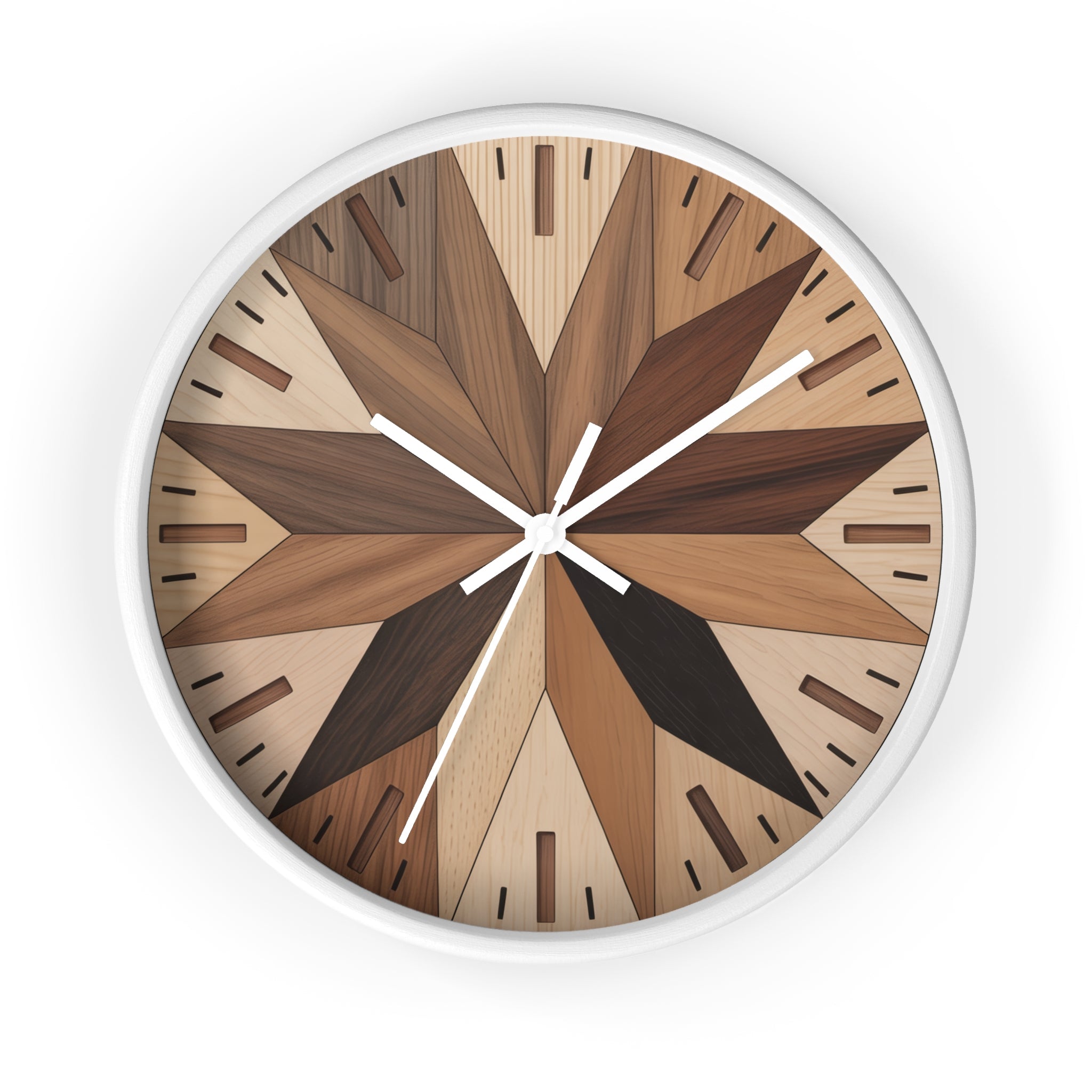 Mid Century Modern Clock Face Design, Maple Leaf Pattern, Marquetry-Style Pattern, Neutral Scandinavian Decor