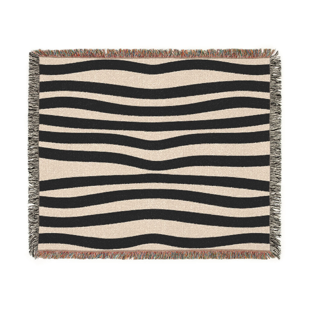 Large black and cream irregular stripe woven throw blanket