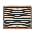 Large black and cream irregular stripe woven throw blanket