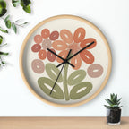 Retro Botanical Flower Wall Clock | Coral Terracotta Sage