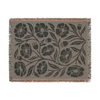 Botanical Floral Pattern Woven Blanket | Green Sage Cream Flower Throw