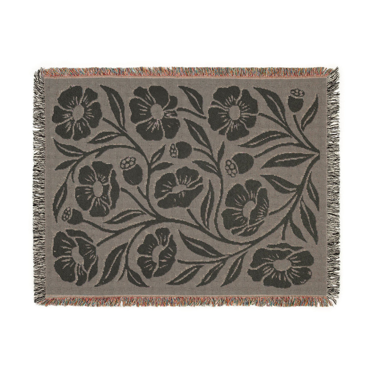 Botanical Floral Pattern Woven Blanket | Green Sage Cream Flower Throw