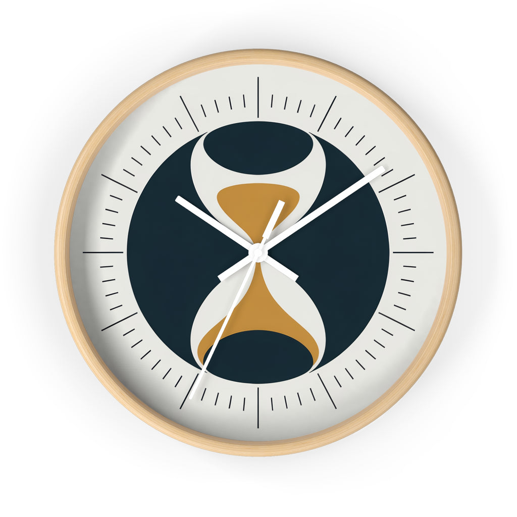 Mid Century Modern Clock | Atomic Retro Minimalist Hourglass Wall Clock | Navy & Gold