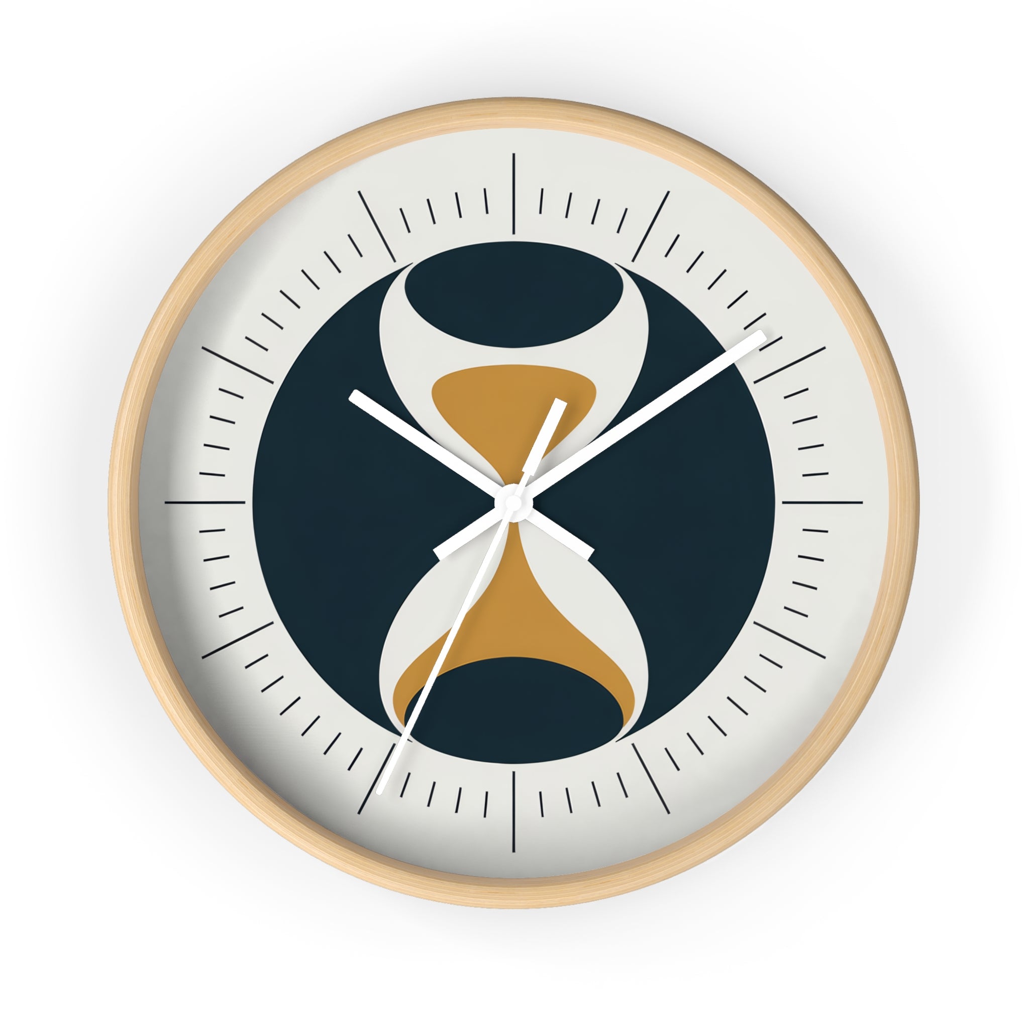 Mid Century Modern Clock | Atomic Retro Minimalist Hourglass Wall Clock | Navy & Gold