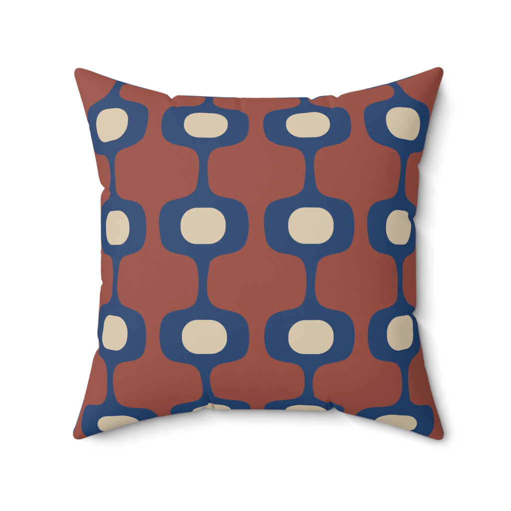 Mid-Century Geometric Pattern Pillow, Retro Terracotta Navy Accent