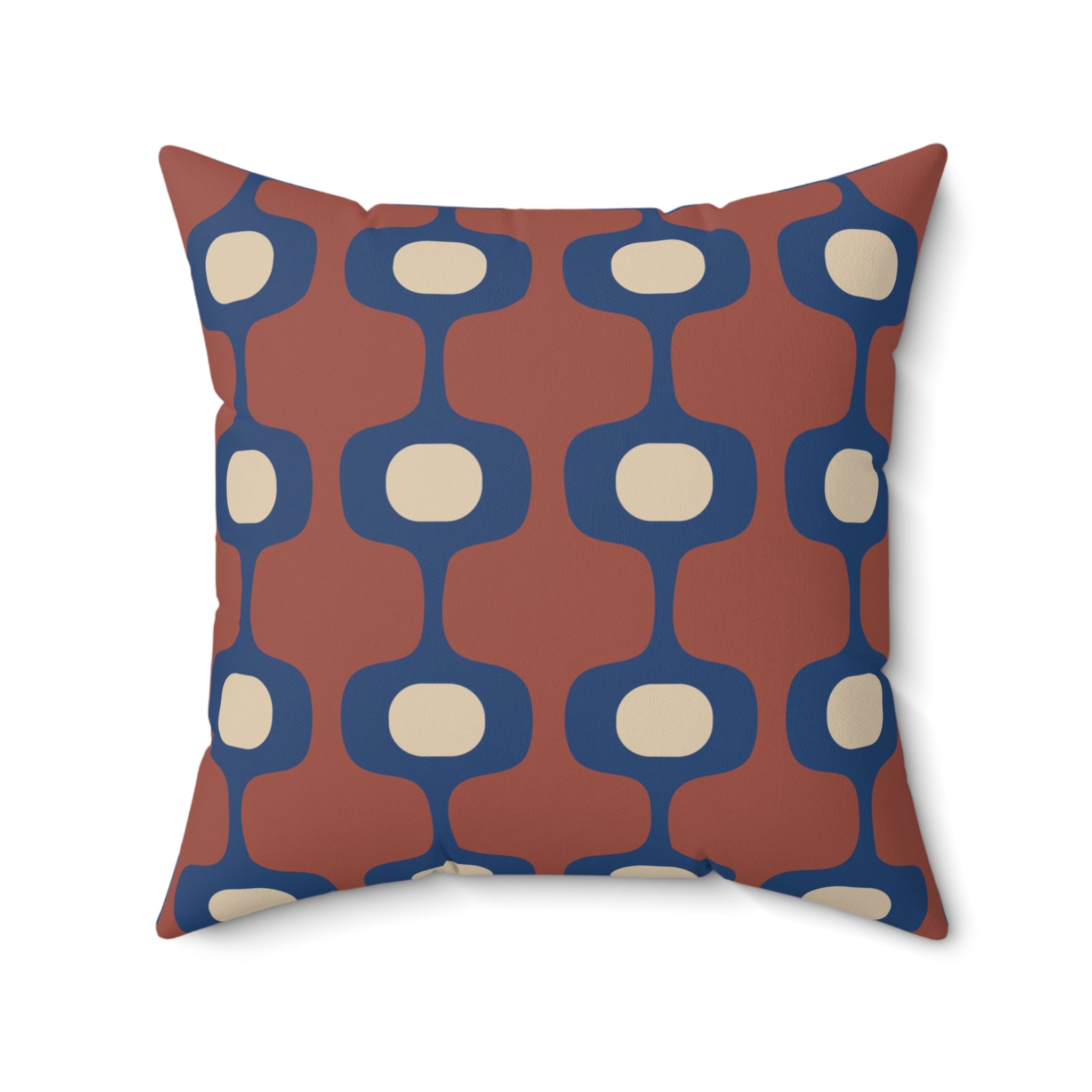 Mid-Century Geometric Pattern Pillow, Retro Terracotta Navy Accent