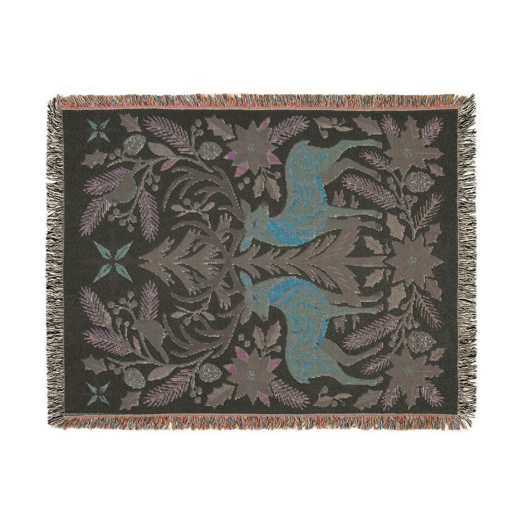 Folk Fox & Floral Woven Blanket | Tapestry Throw