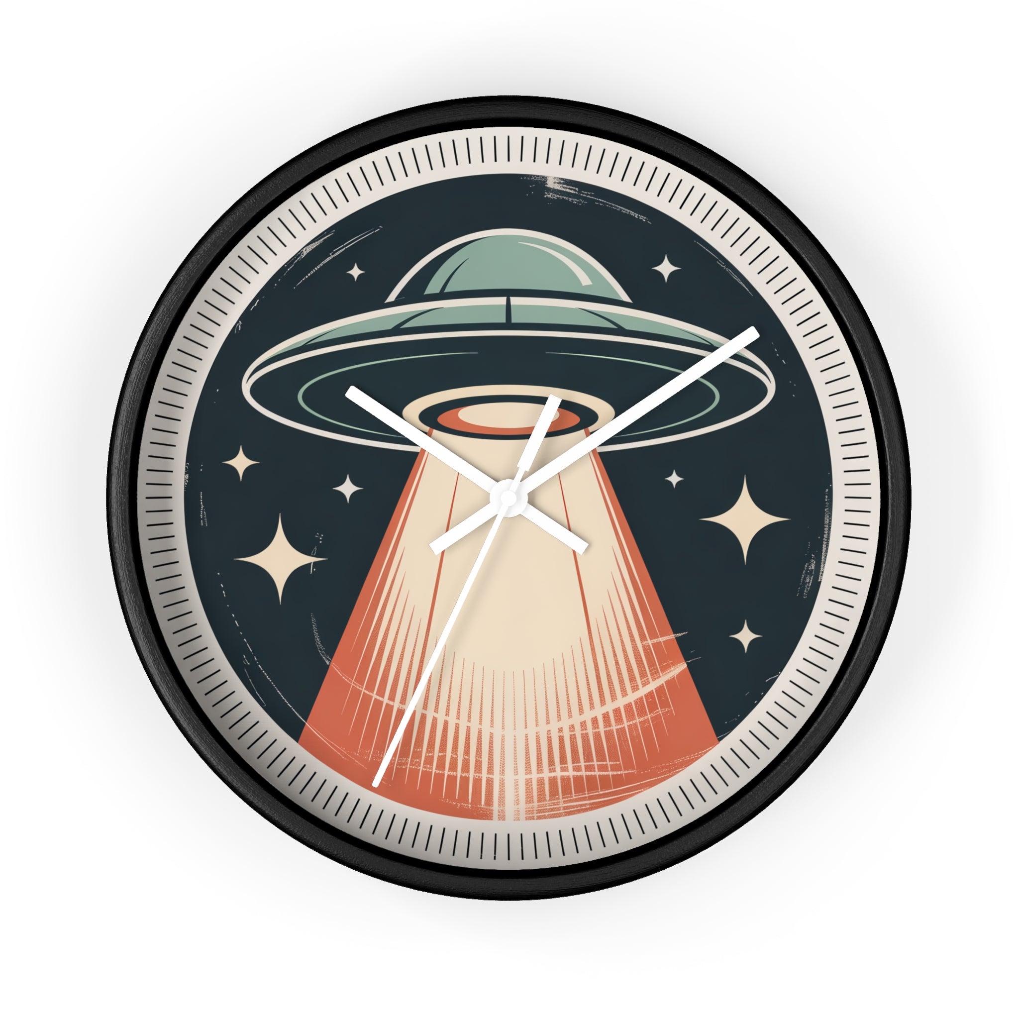 Mid Century Modern Clock, Vintage UFO Beam Wall Clock, Retro Sci Fi Space Decor, 1950s Roadside Poster Style, Atomic Space Age Clock