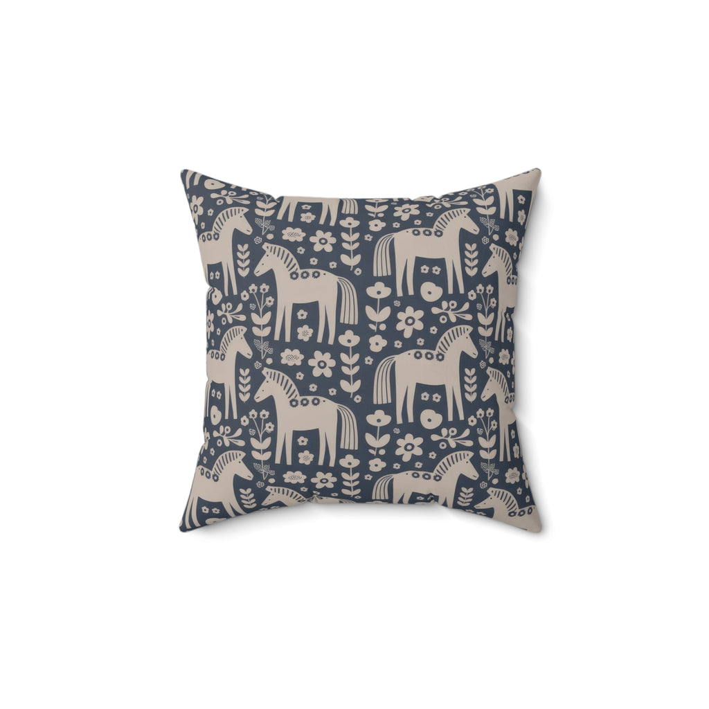 Scandinavian Folk Horses Throw Pillow | Square Pillow with insert