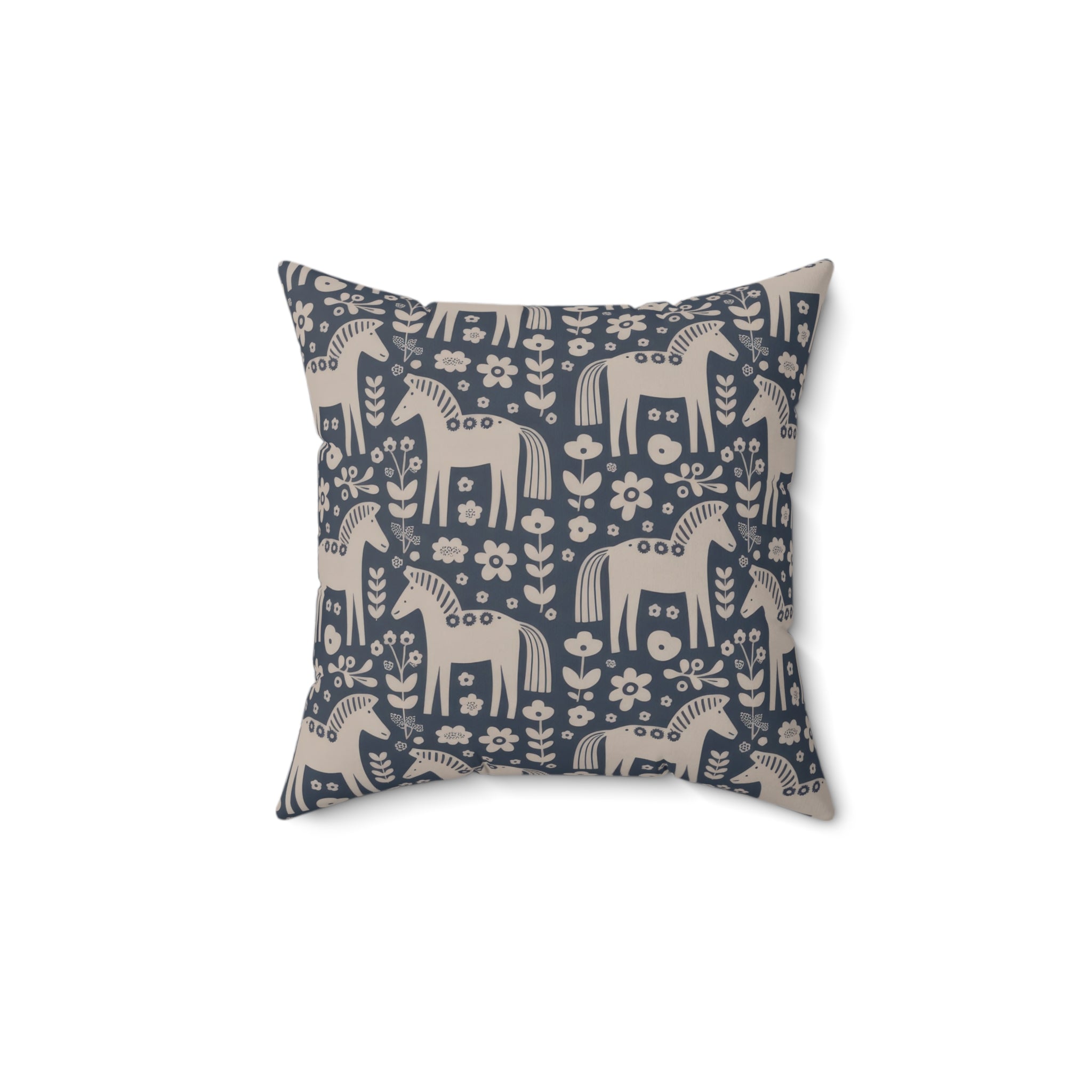 Scandinavian Folk Horses Throw Pillow | Square Pillow with insert
