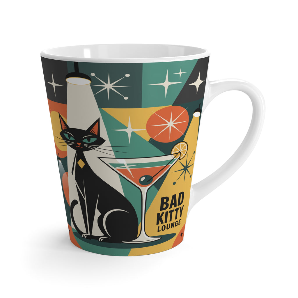 Bad Kitty Lounge mod retro cat Latte Mug | mid century modern, atomic starbursts
