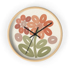 Retro Botanical Flower Wall Clock | Coral Terracotta Sage