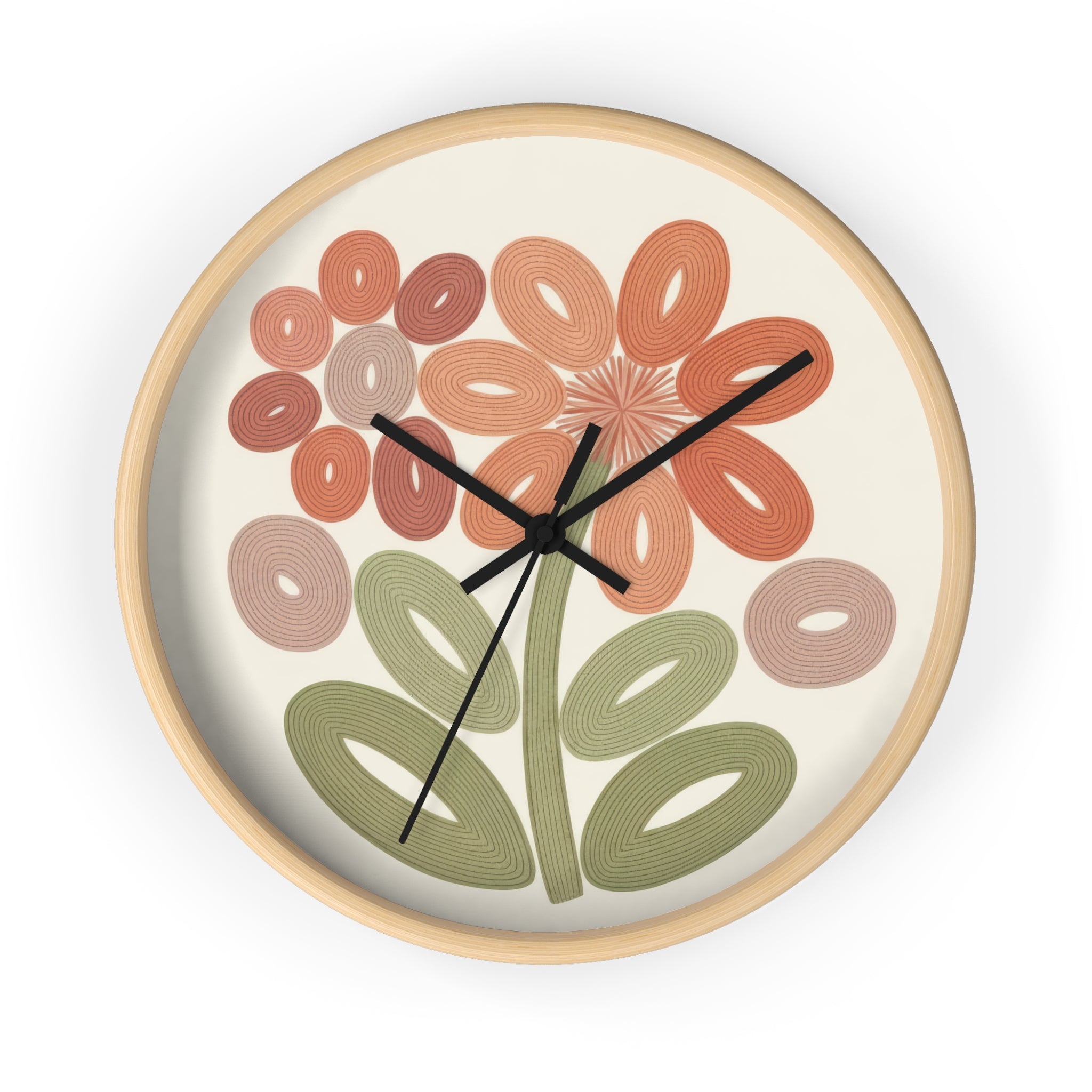 Mid Century Modern Clock, Retro Botanical Flower, Abstract Floral Kitchen Clock, Scandinavian Boho Home Decor