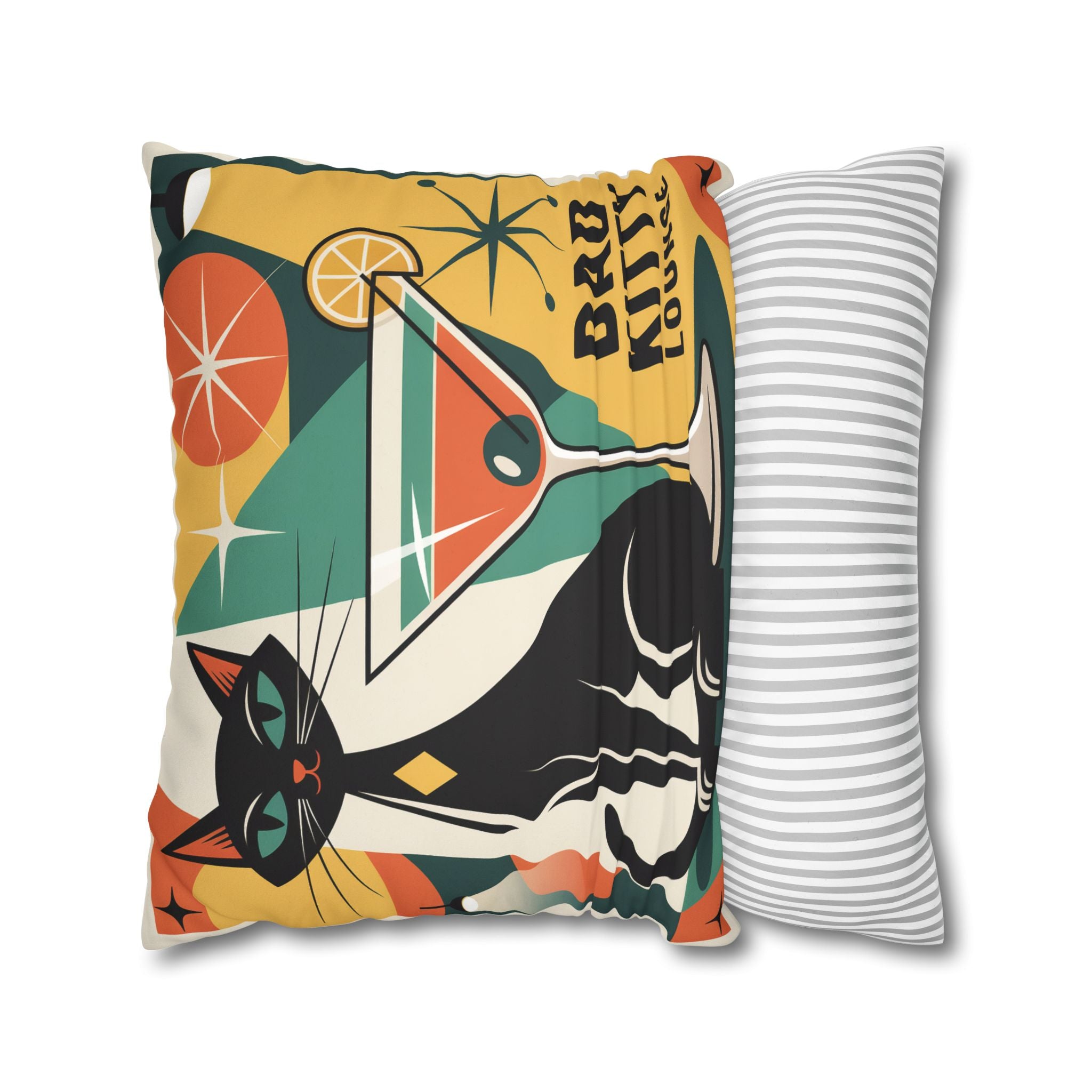 Bad Kitty Mid Century Modern Faux Suede Square Pillowcase | Retro Cat Accent