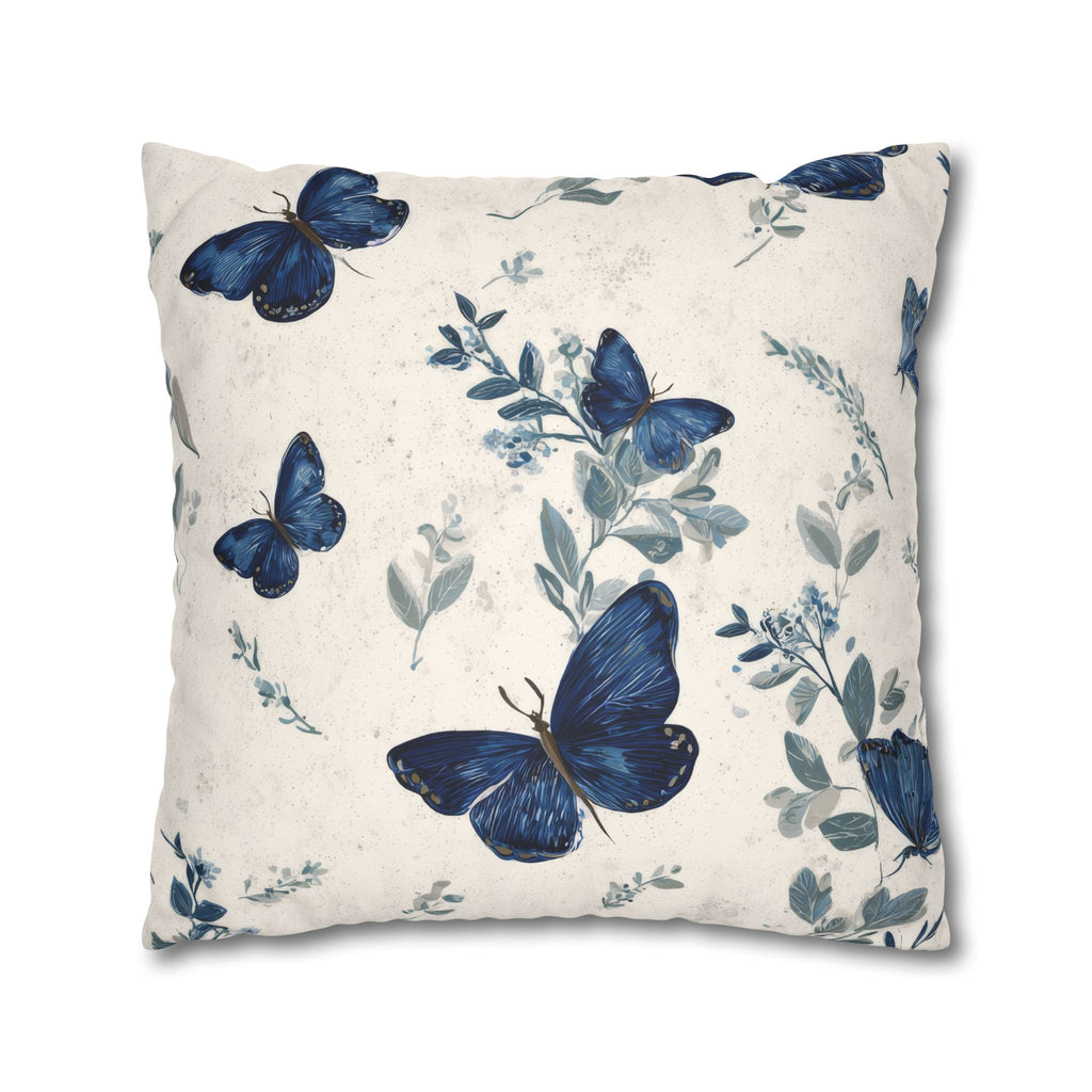 Blue Butterfly Botanical Faux Suede Pillowcase | Sapphire Cobalt Butterflies