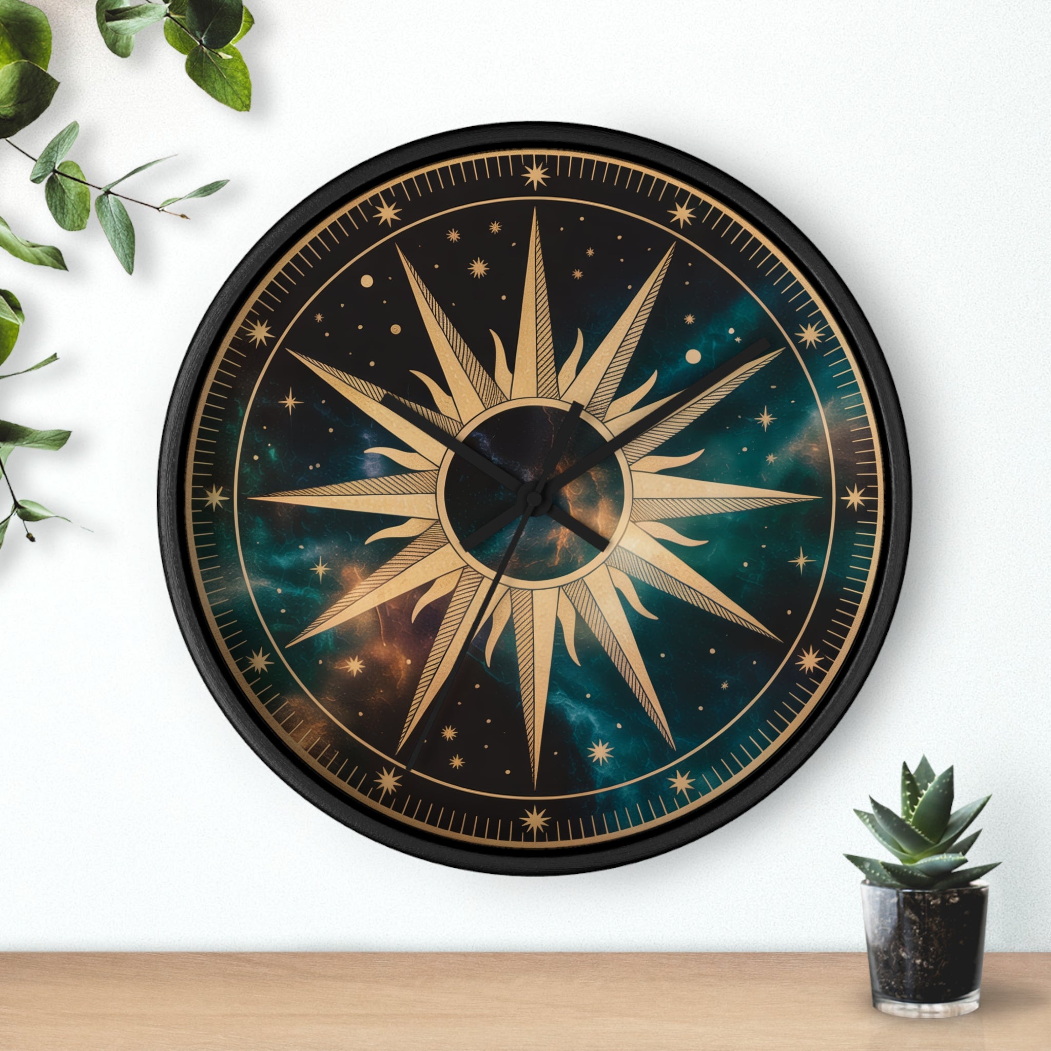 Gold Sunburst Celestial Wall Clock | Galaxy Vintage-Metallic
