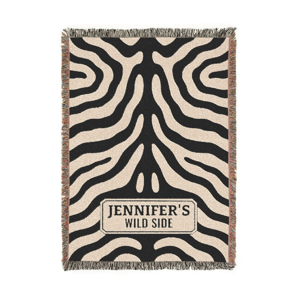 Personalized Zebra Print Woven Blanket | Custom Name Throw